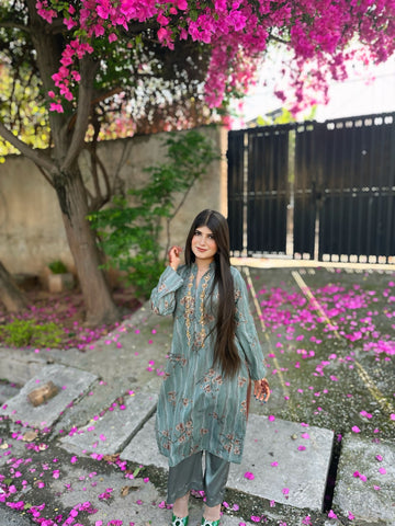 Sage and Gold Hand Embellished Set.