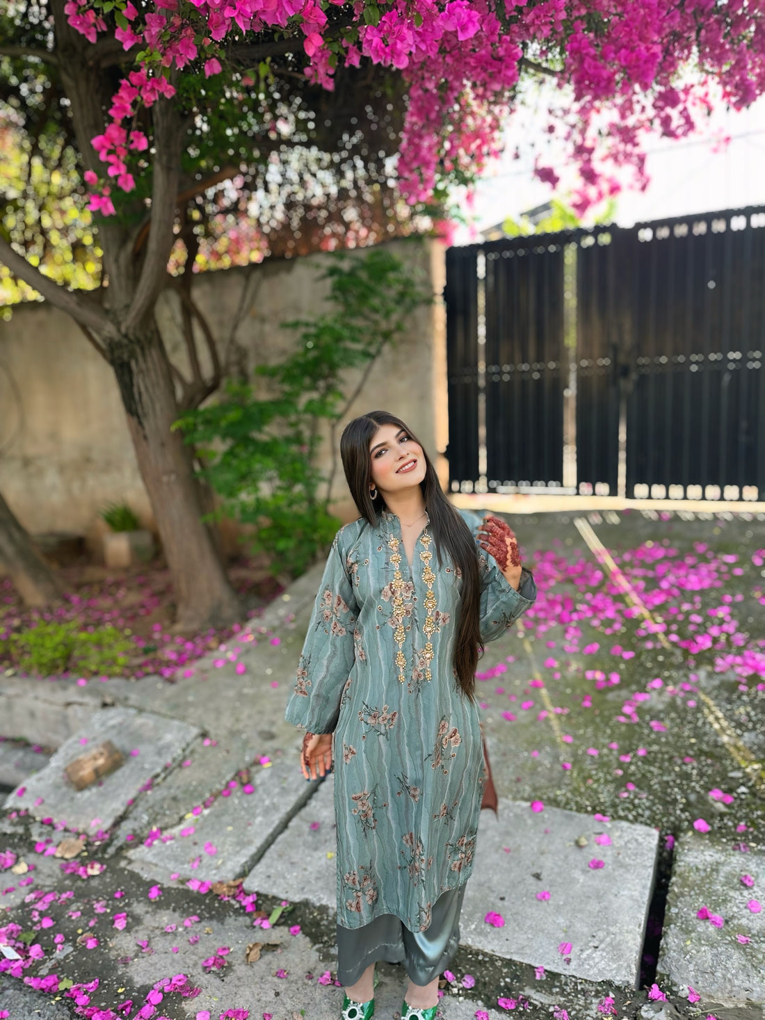 Sage and Gold Hand Embellished Set.